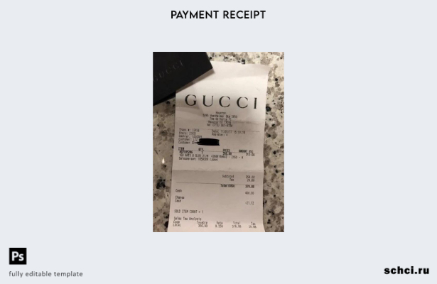 скачать цифровой шаблон чека фирменного магазина Gucci